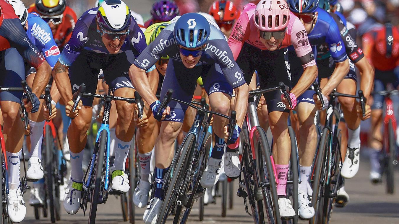 <p>Alberto Dainese gewinnt im Massenspurt die 19. Vuelta-Etappe.</p>