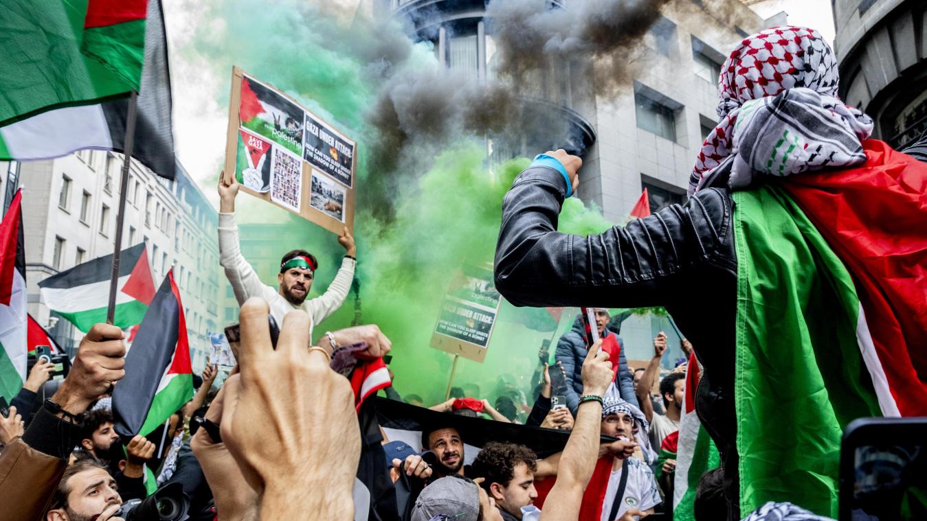 <p>Pro-Palästina-Demo am Mittwoch in Brüssel. „In Belgien bleiben Kundgebungen zugelassen, aber es gibt eine rote Linie“, warnt Premier De Croo.</p>