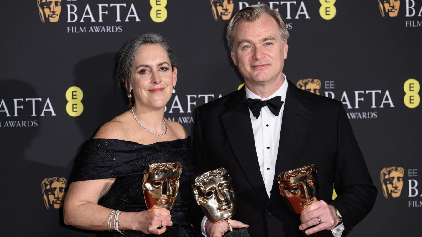 <p>Die Gewinner des Abends: Emma Thomas und Christopher Nolan.</p>