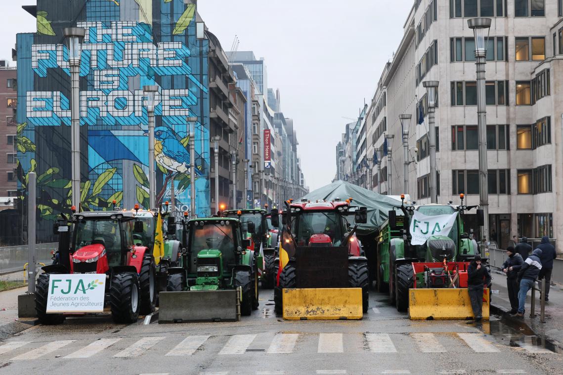 <p>Angaben der Polizei zufolge blockierten am Montag 900 Traktoren das Brüsseler Europaviertel und sorgten auf allen Zufahrtsstraßen für erhebliche Behinderungen.</p>