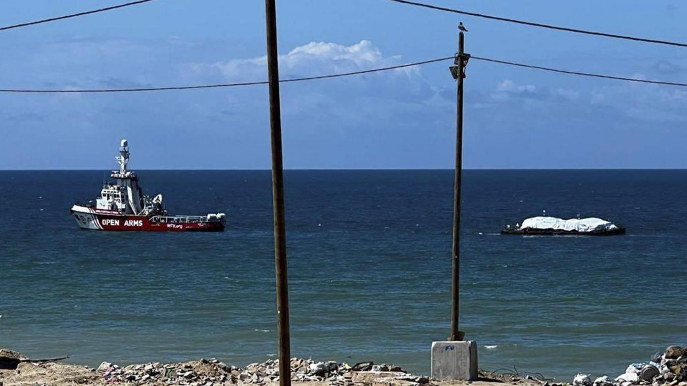 <p>Das Schiff mit humanitären Hilfsgütern erreichte am Freitag den Seeraum des Gazastreifens.</p>