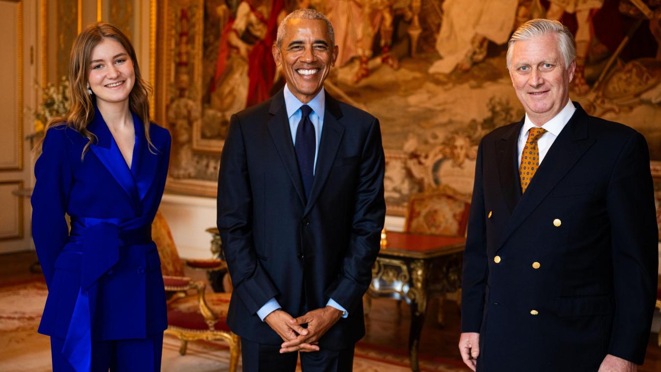 <p>König Philippe und Kronprinzessin Elisabeth empfingen am Sonntag Barack Obama in Brüssel.</p>