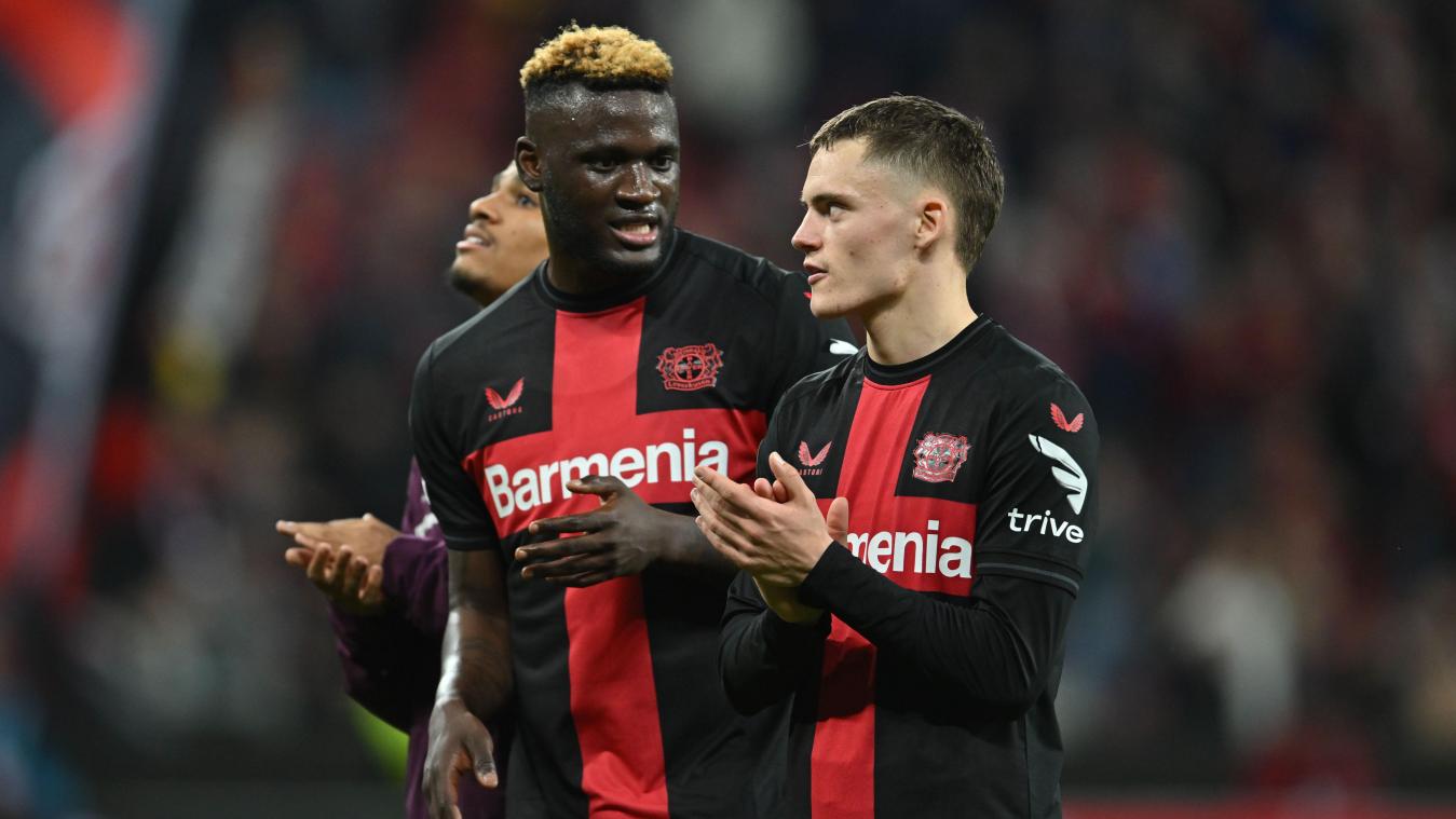 <p>Victor Boniface (links) und Leverkusens Florian Wirtz jubelten am Donnerstag über ihren 2:0-Sieg in der Europa League gegen Ham United.</p>