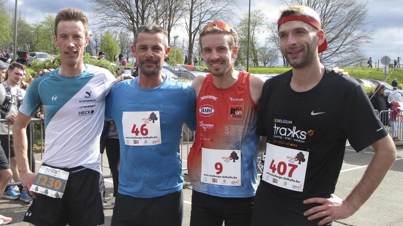 <p>Die Ersten des Halbmarathons: Martin Palm (Vierter), Jerome Philippe (Zweiter), Sieger Romain Paul und Pierre Lambin (Dritter)</p>