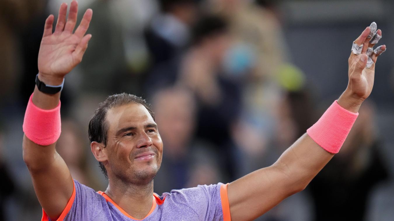<p>Rafael Nadal aus Spanien jubelt nach dem Sieg gegen Alex de Minaur während des Tennisturniers Mutua Madrid Open.</p>