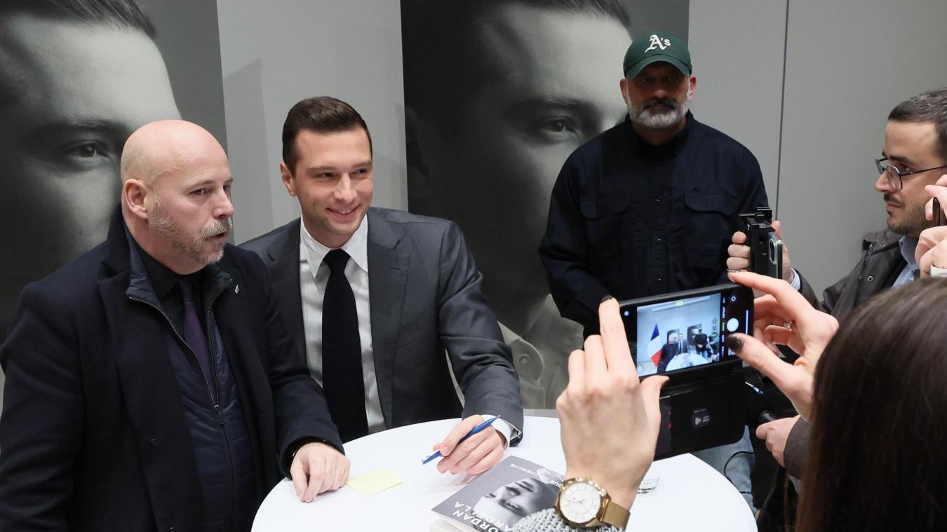 <p>Jordan Bardella bei seiner Buchvorstellung in Brüssel</p>