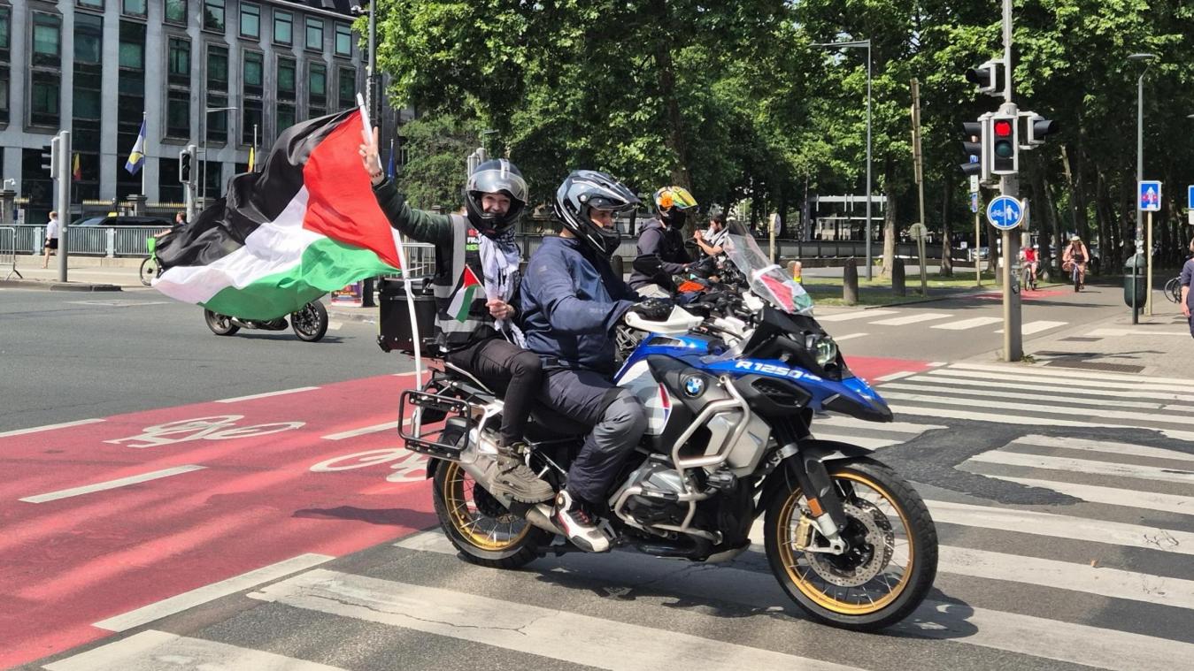 <p>Mit Vollgas für Palästina: Biker demonstrierten in Brüssel.</p>