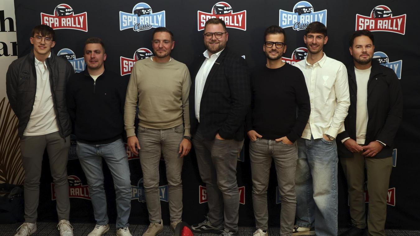 <p>Einige regionale Topfahrer der Spa Rally 2025 in den Hauptkategorien R2 und GT, gemeinsam mit Organisationsleiter Florian Jupsin (Mitte): Tom Heindrichs, Romain Delhez, Cédric Cherain, Gino Büx, Tom Rensonnet und John Wartique (v.l.).</p>