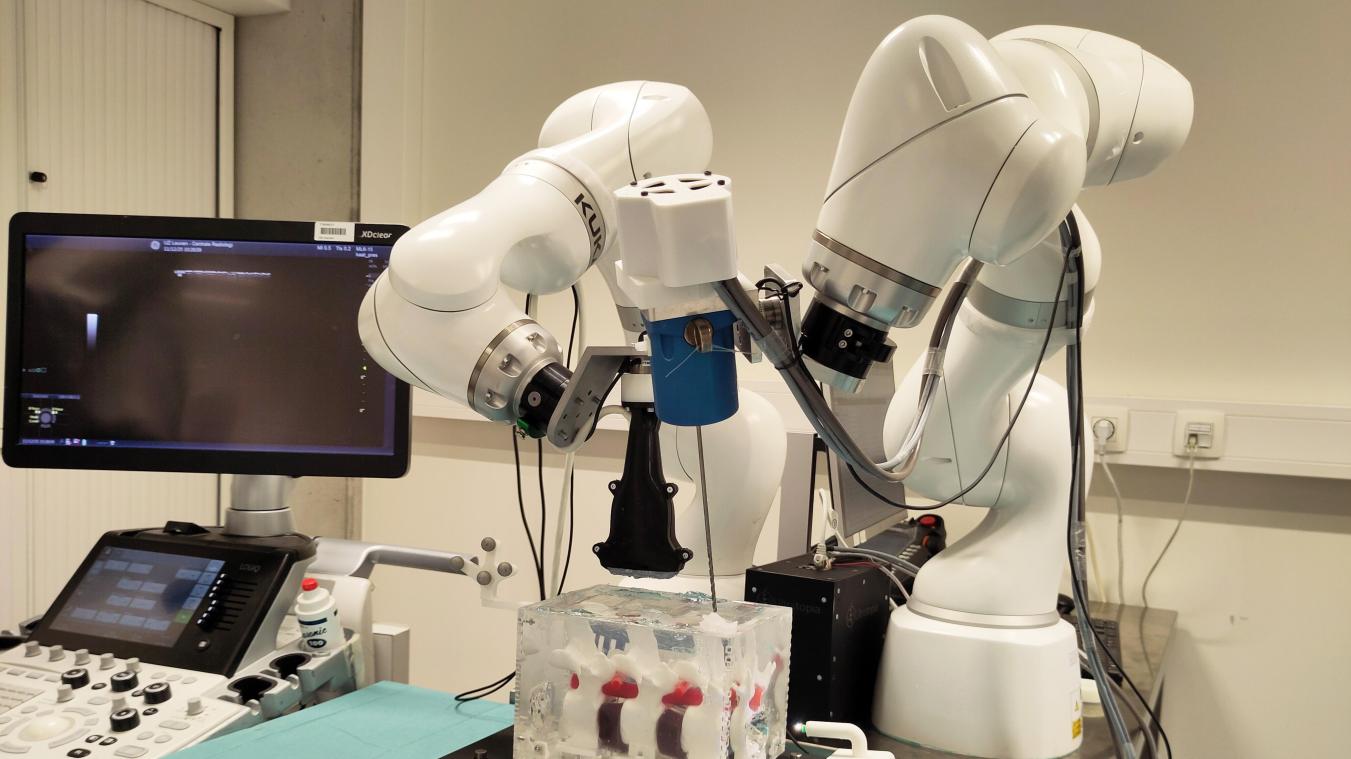 <p>Der Doppelarm-Roboter führt Wirbelsäuleingriffe ohne Röntgenstrahlung durch.</p>