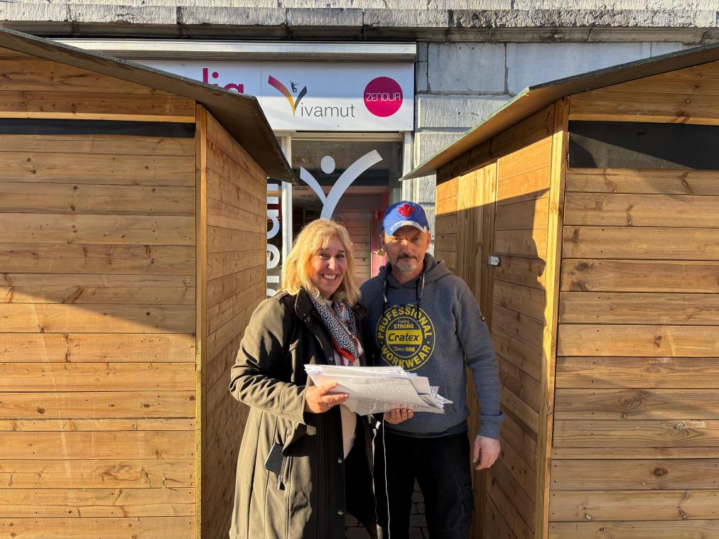 <p>Marion Decker (Tourist Info) und Patrick Vogel vom Eupener Bauhof sorgen dafür, dass alles glatt läuft.</p>