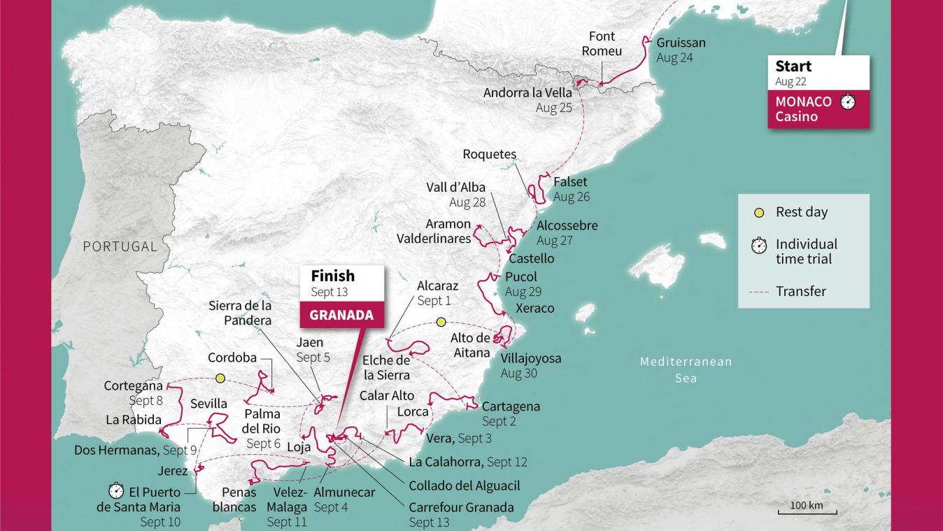 <p>Die Etappen der Vuelta 2026 von Monaco bis Granada</p>