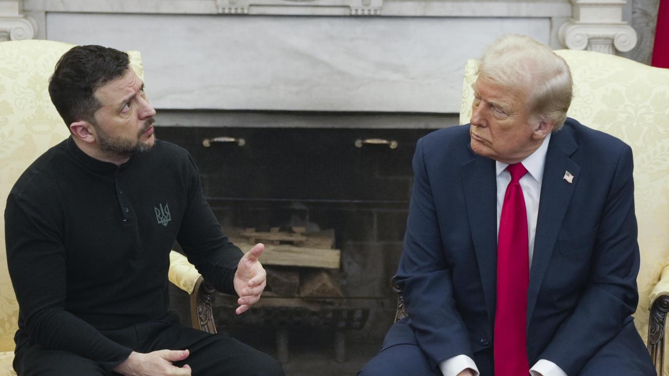 <p>US-Präsident Donald Trump (r) trifft den ukrainischen Präsidenten Wolodymyr Selenskyj im Oval Office des Weißen Hauses.</p>