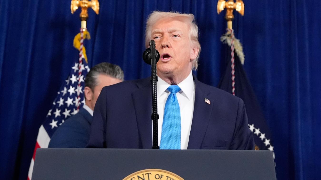 <p>US-Präsident Donald Trump spricht in seinem Club Mar-a-Lago.</p>