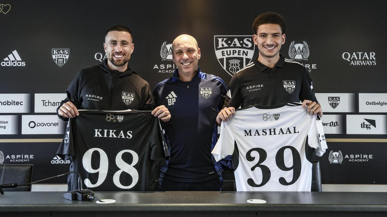 <p>Angreifer Kikas, Cheftrainer Bruno Pinheiro und Mittelfeldspieler Mustafa Tarak Mashaal (v.l.).</p>