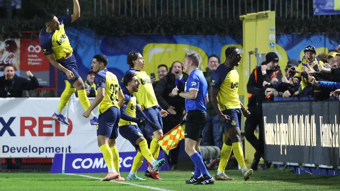 <p>Extase pur: Promise David (ganz rechts) traf nach zwölf Sekunden für Union Saint-Gilloise.</p>