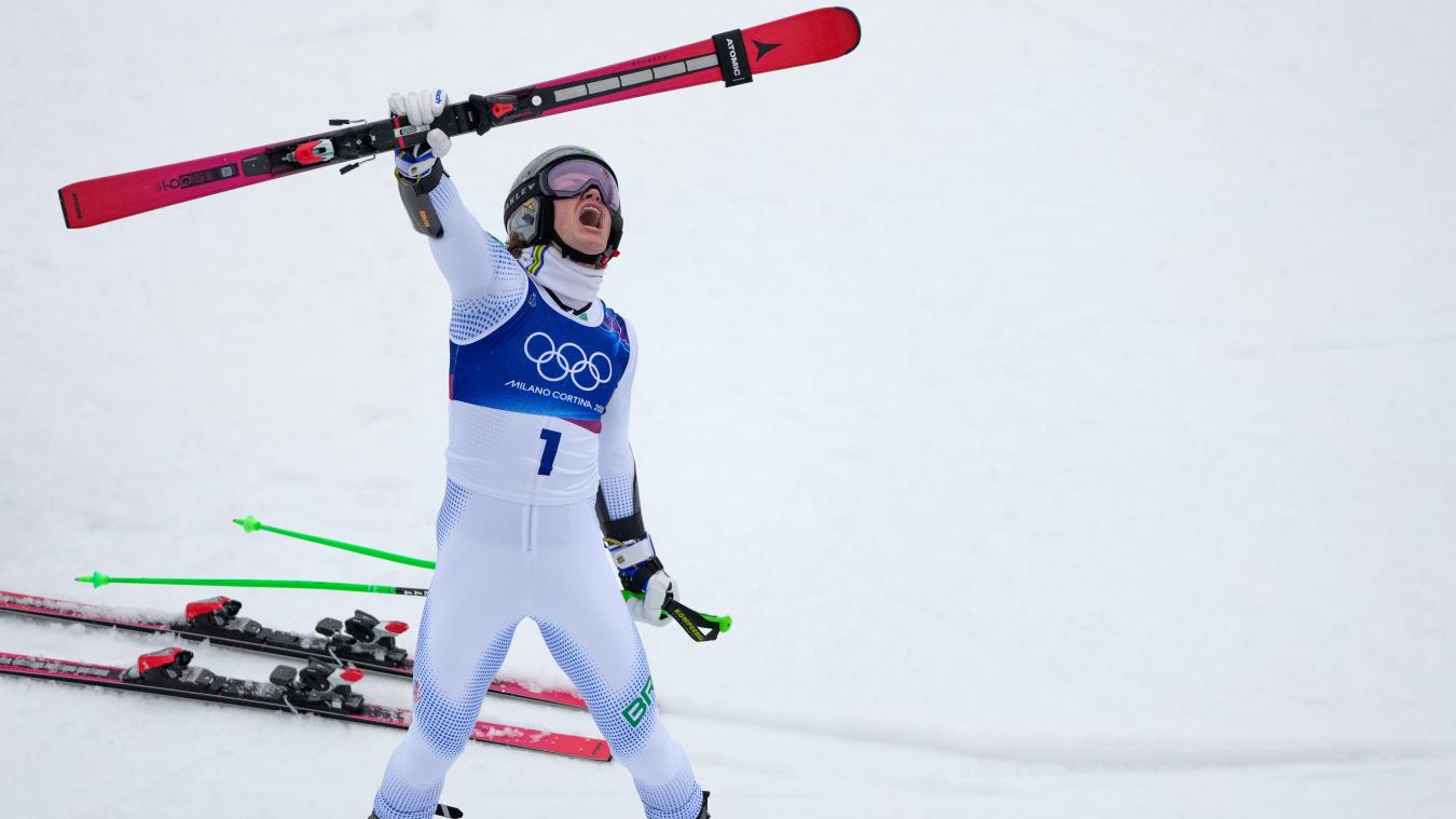 <p>Lucas Pinheiro Braathen (Brasilien) jubelt über seinen Sieg.</p>