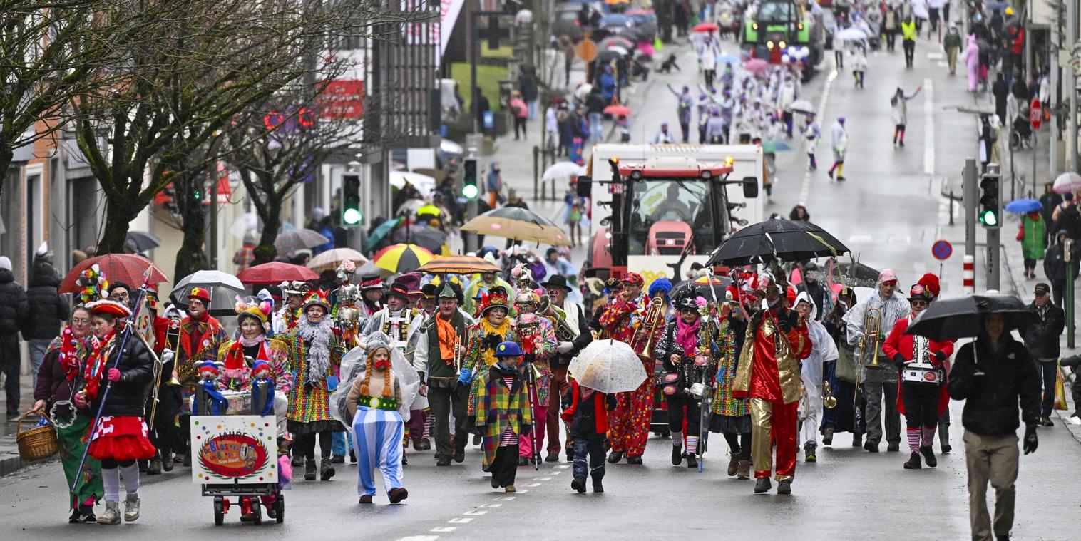 <p>Mit Schirm, Charme und viel guter Laune: Beim Rosenmontagszug in Eupen ließen sich Jecken und Musiker auch vom Regen nicht die Stimmung verderben.</p>