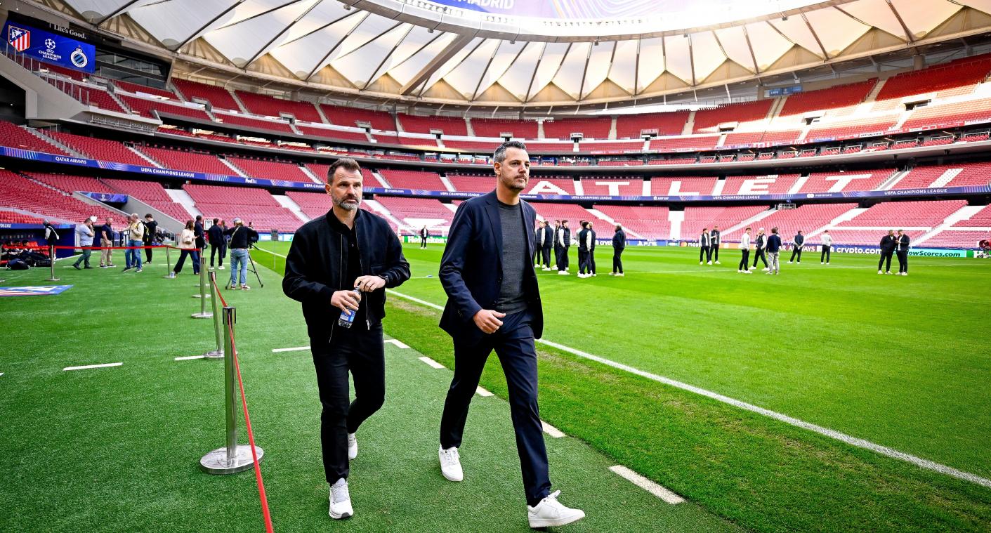 <p>Trainer Ivan Leko (links) beim Abschlusstraining im Estadio Metropolitano in Madrid: Club Brügge hofft im Rückspiel gegen Atlético auf den Einzug ins Achtelfinale der Champions League.</p>