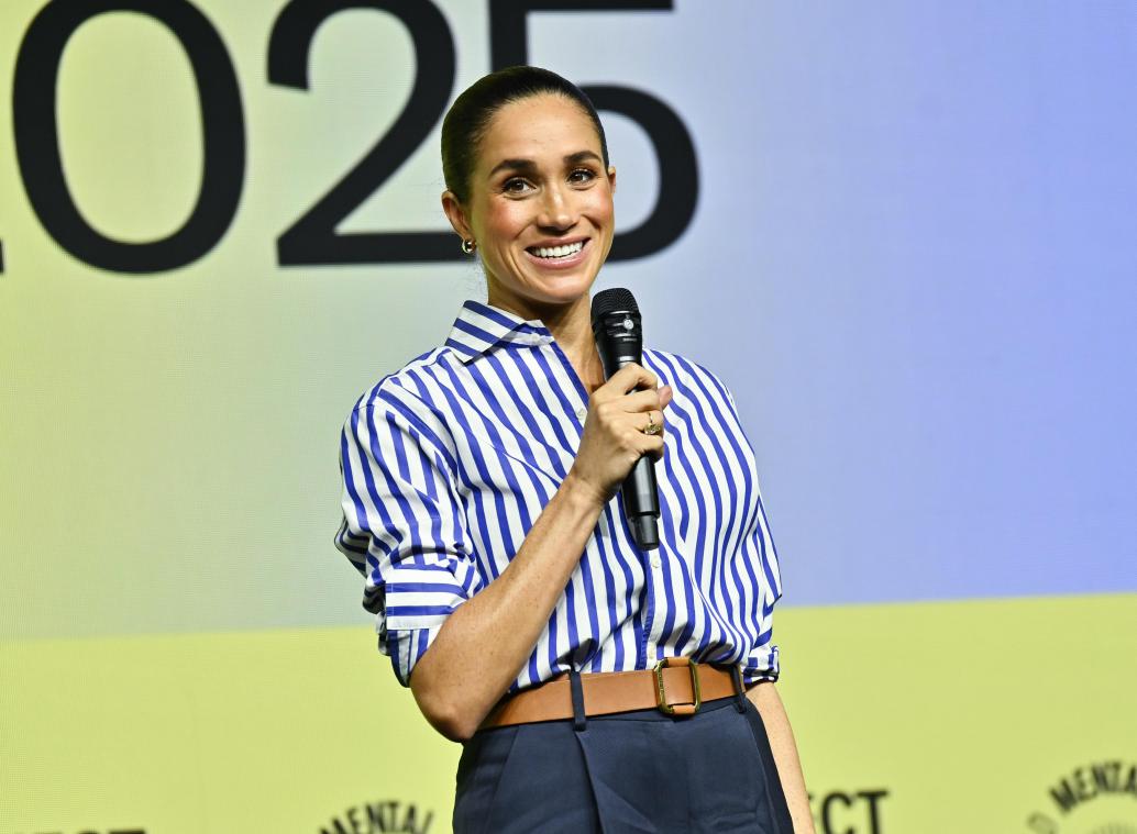 <p>Meghan, Herzogin von Sussex, spricht auf dem World Mental Health Day Festival von Project Healthy Minds in den Spring Studios</p>