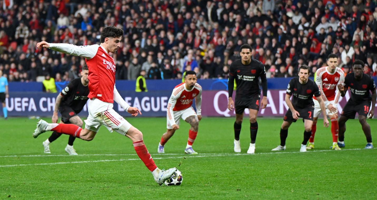 <p>Torschütze Kai Havertz (Arsenal) trifft per Elfmeter zum 1:1 gegen Leverkusen.</p>