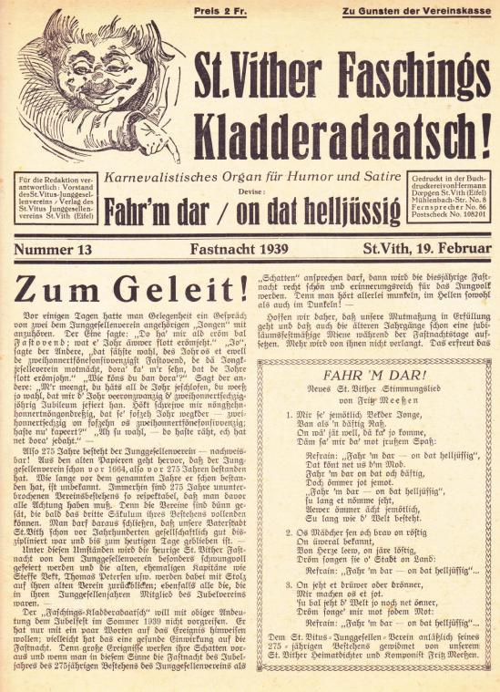 <p>Ein Exemplar der vermissten Kladderadaatsch-Ausgabe von 1939 schlummerte auf einem Brüsseler Hausspeicher.</p>