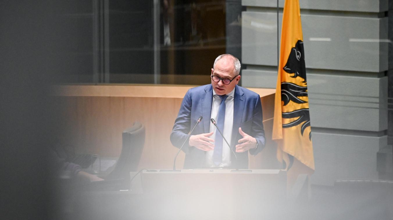 <p>Matthias Diependaele im flämischen Parlament</p>