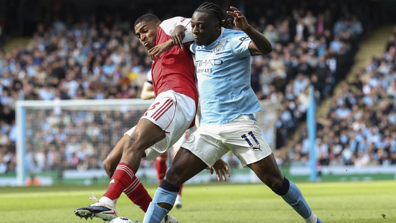 <p>Mit Jérémy Doku (r.) zum Titel? Der Nationalspieler stand gegen den FC Arsenal 88 Minuten lang auf dem Platz.</p>