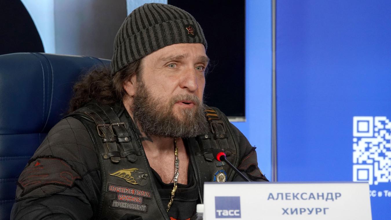 <p>Der Präsident des russischen Motorradclubs „Nachtwölfe“, Alexander Saldastanow, genannt Chirurg, im Pressezentrum der staatlichen Nachrichtenagentur Tass</p>
