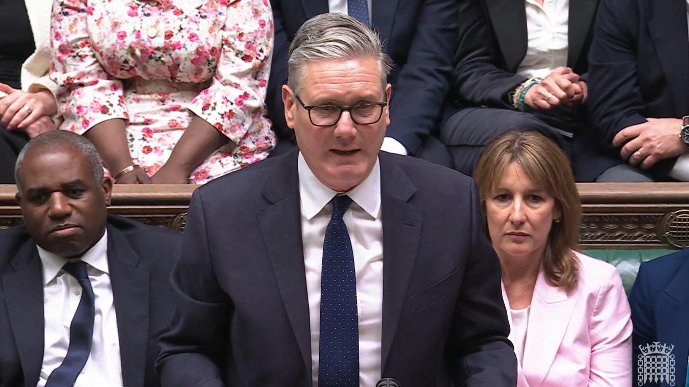 <p>Premierminister Sir Keir Starmer während der Debatte über die „King's Speech“ im Unterhaus in London nach der feierlichen Eröffnung des Parlaments.</p>