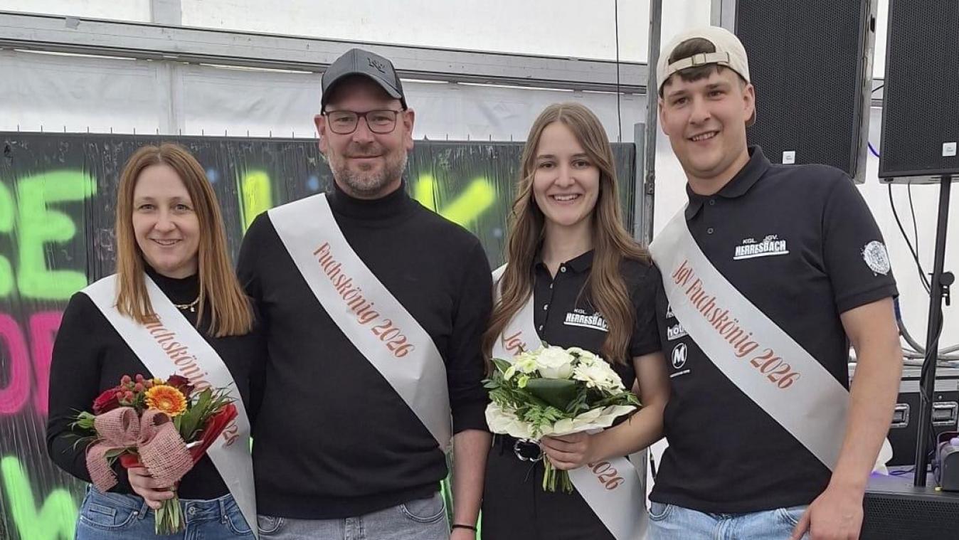 <p>Die Kirmesherrscher von Herresbach: v.l.n.r. Sonja Reuter, Michael Reuter, Maggie Reiners und Robin Reiners.</p>