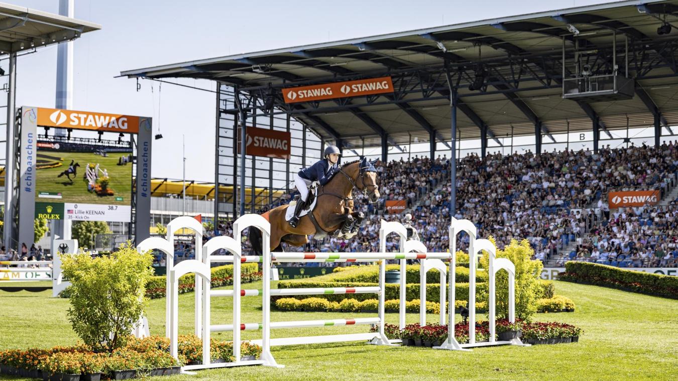 <p>Das Foto zeigt US-Reiterin Lillie Keenan und ihren Hengst Kick on, die in der 2. Qualifikation zum Rolex Grand Prix nicht zu schlagen waren.</p>