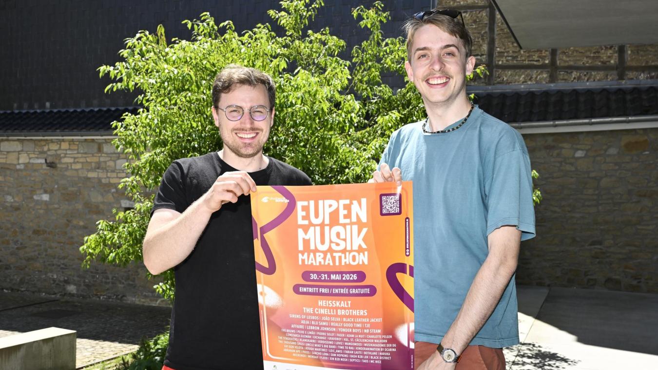 <p>Fiebern dem Eupen Musik Marathon 2026 am kommenden Wochenende entgegen: der scheidende Programmverantwortliche Nicolas Schumacher (l.) und sein designierter Nachfolger David Kisser (r.).</p>