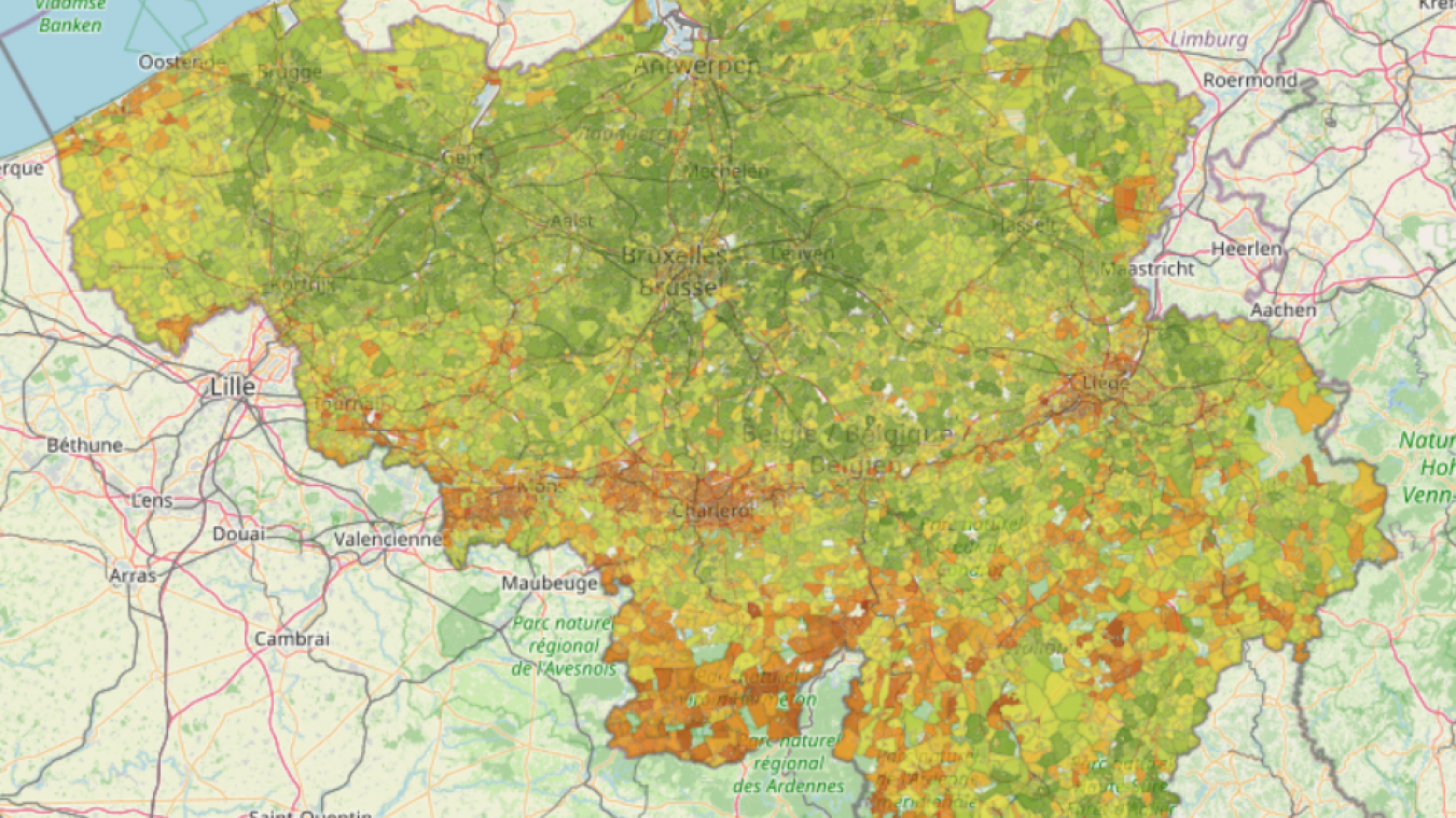 <p>Als besonders risikoreich für Herz-Kreislauf-Erkrankungen identifiziert die digitale Karte die Gebiete um Dinant, Charleroi, Lüttich und die Küste.</p>