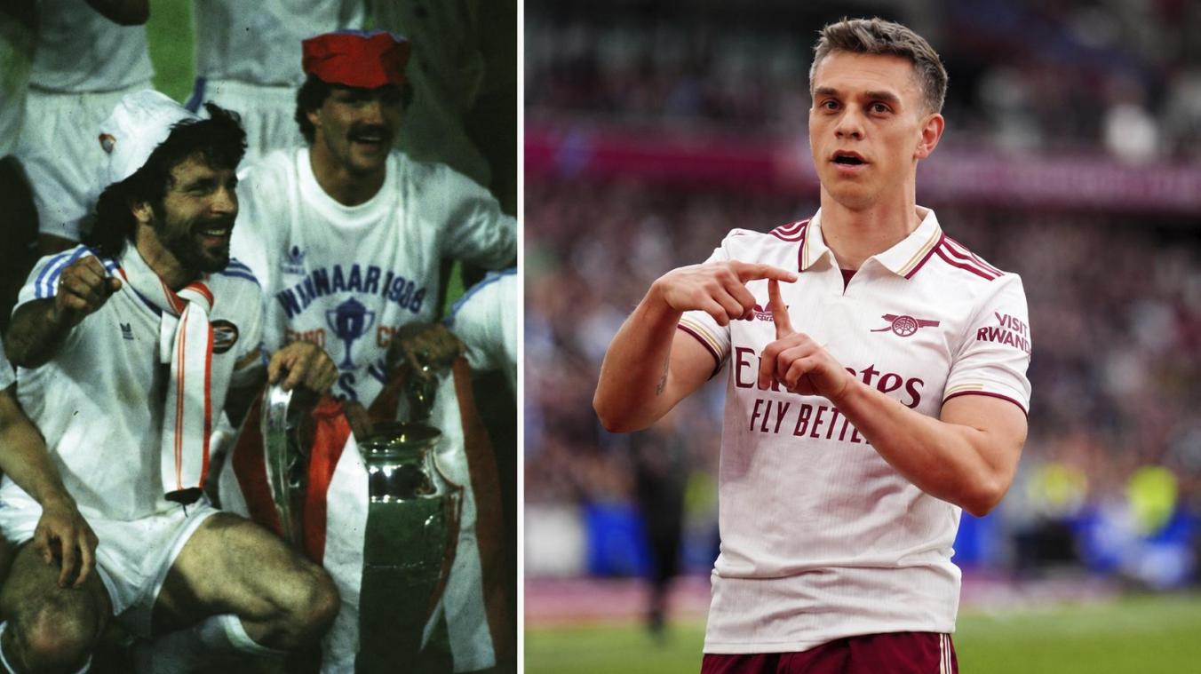 <p>Eric Gerets jubelte im Mai 1988: Im Endspiel von Stuttgart setzte er sich mit PSV gegen Lissabon durch. Leandro Trossard trifft mit dem FC Arsenal auf Paris Saint-Germain.</p>
