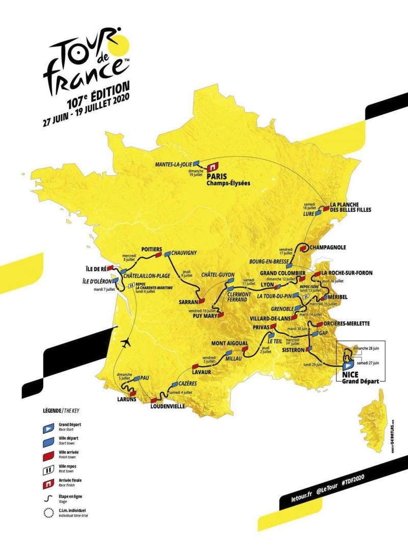 <p>So sieht die Karte der Tour de France 2020 aus.</p>