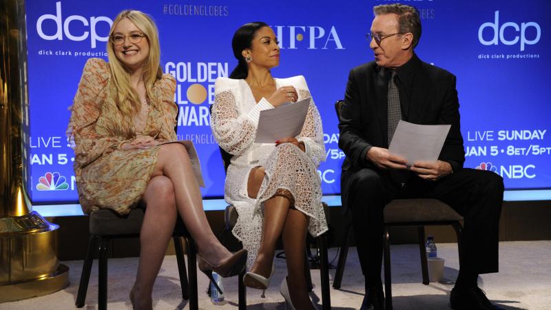 <p>Die Schauspieler Dakota Fanning (l.-r.), Susan Kelechi Watson und Tim Allen gaben am Montag die Nominierungen für die 77. Golden Globe Awards im Beverly Hilton Hotel bekannt.</p>