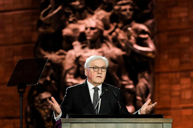 <p>Frank-Walter Steinmeier, Bundespräsident von Deutschland, hält eine Rede während des 5. Welt Holocaust Forums.</p>