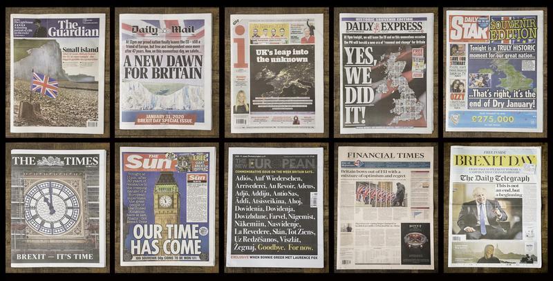 <p>Die Titelseiten der Londoner Zeitungen zum Brexit.</p>