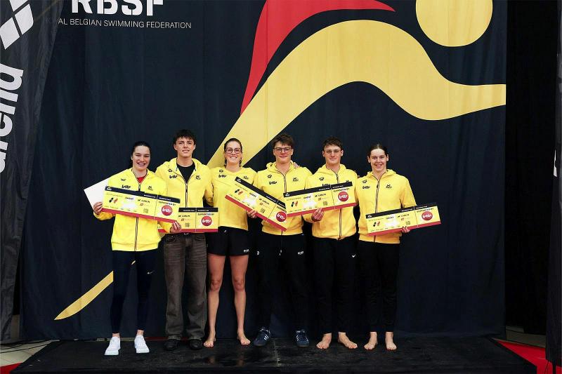 <p>Das belgische Team für die Europäischen Meisterschaften in Polen Anfang Dezember: Sarah Dumont, Simon Laviolette, Florine Gaspard, Noah Verreth, Noah De Schryver und Roos Vanotterdijck (v.l.)</p>