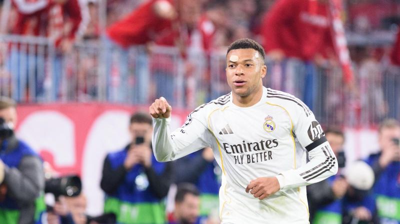 <p>Kylian Mbappe nach seinem Treffer gegen die Bayern.</p>