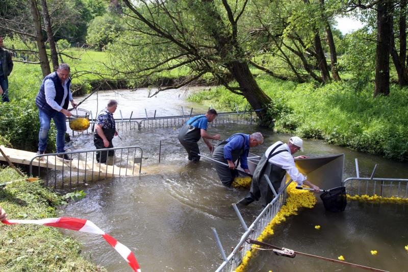 <p>Im Ziel wird die Reihenfolge der ersten Enten festgehalten.</p>