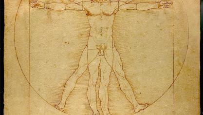 <p>Leonardo da Vinicis weltberühmte Skizze des vitruvianischen Menschen, eine Darstellung des Menschen nach den vom antiken Architekten und Ingenieur Vitruv(ius) formulierten und idealisierten Proportionen.</p>