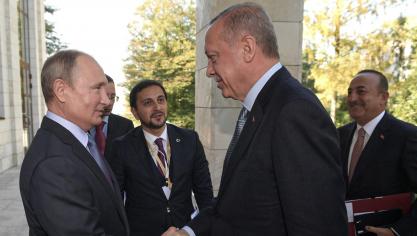 <p>Wladimir Putin (l), Präsident von Russland, empfieng Recep Tayyip Erdogan, Staatspräsident der Türkei in der Bocharov Ruchei Residenz.</p>