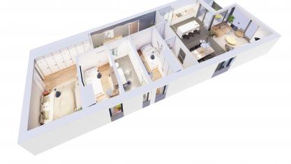 <p>Die Wohnfläche beträgt zwischen 63,7 und knapp 132 Quadratmeter. Die Appartements verfügen über ein, zwei oder drei Schlafzimmer.</p>