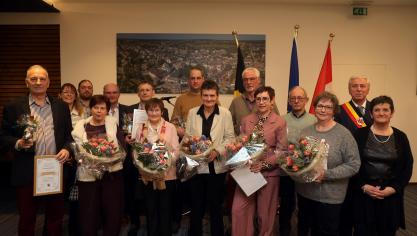 <p>Alle Geehrten zusammen mit den St.Vither Gemeindekollegium.</p>