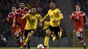 <p>Tielemans (am Ball) erzielte seinen ersten Treffer, Eden Hazard traf doppelt für die Roten Teufel.</p>