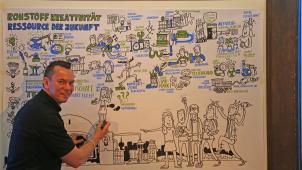 <p>Volker Voigt protokollierte die Diskussionsrunde auf eine ... kreative Art und Weise.</p>