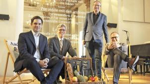 <p>Sorgen für ein facettenreiches Open-Air Programm: (v.l.) Generalmusikdirektor Christopher Ward, Schirmherr Oberbürgermeister Marcel Philipp, Generalintendant Michael Schmitz-Aufterbeck und Veranstalter Christian Mourad.<br />
Foto: Stadt Aachen/ David Rüben</p>