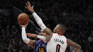 <p>Die Portland Trail Blazers um Damian Lillard (r.) konnten die Denver Nuggets im sechsten Spiel stoppen.</p>