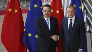 <p>Donald Tusk (r), Präsident des Europäischen Rates, begrüßt Li Keqiang, Ministerpräsident von China, zu ihrem Treffen am Sitz des Europäischen Rates.</p>